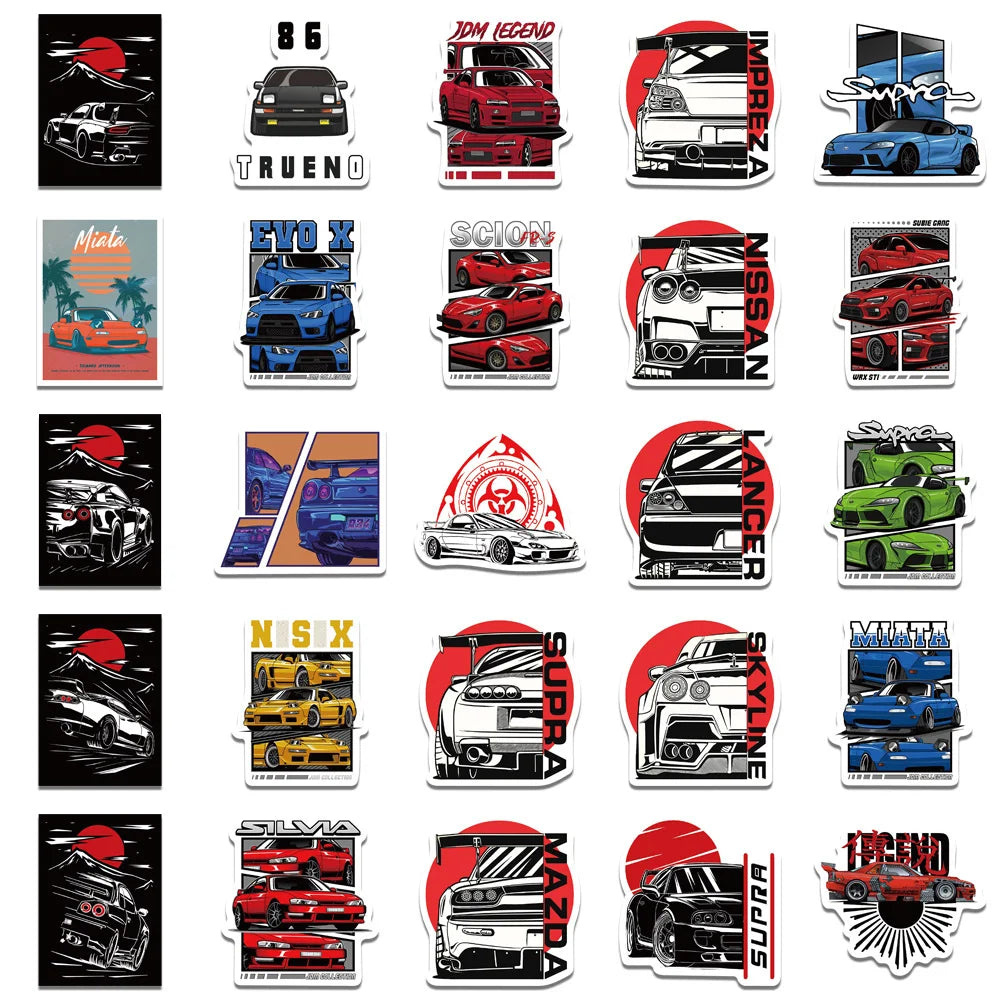 10/30/50pcs JDM Retrofit Racing Car Graffiti Stickers